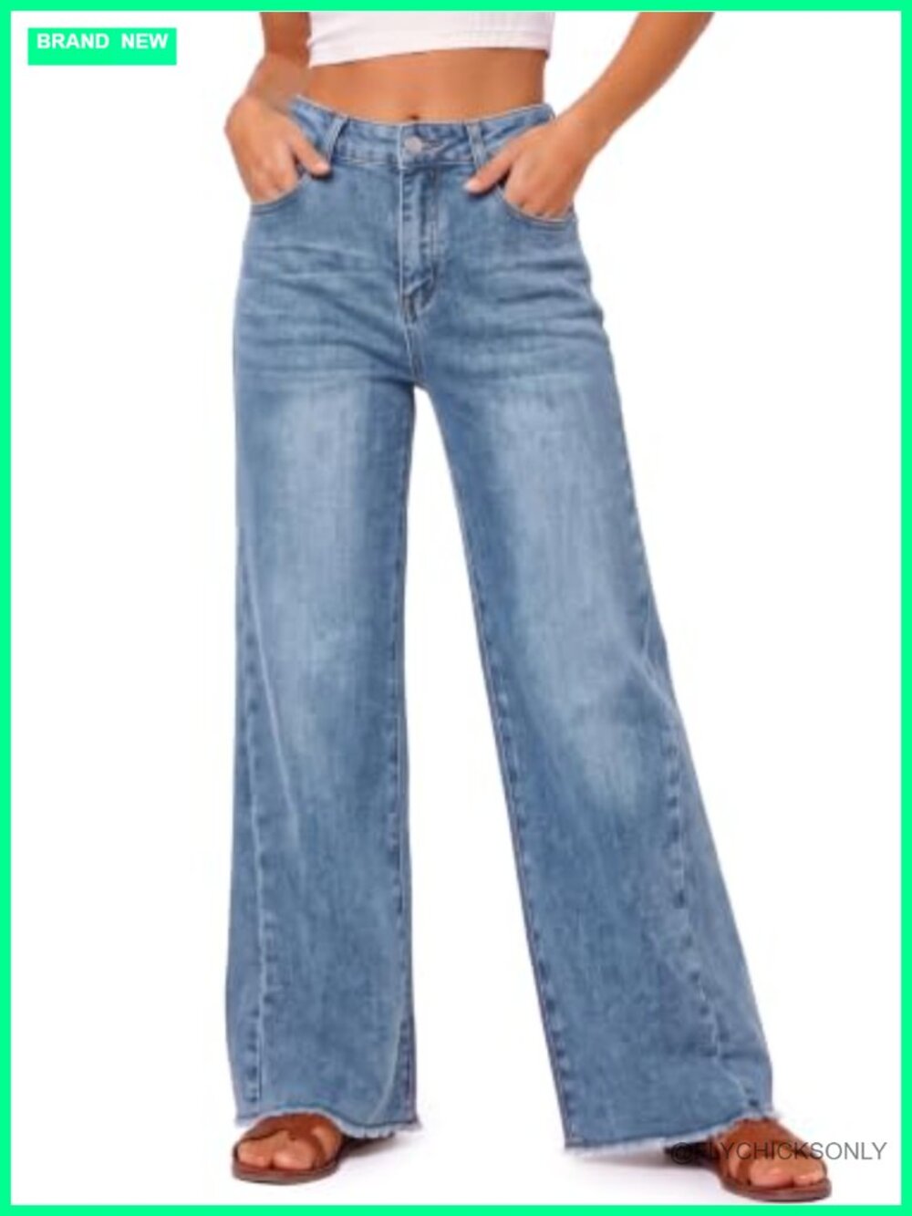High Waisted Wide Leg Raw Hem Stretch Denim Flare Jeans